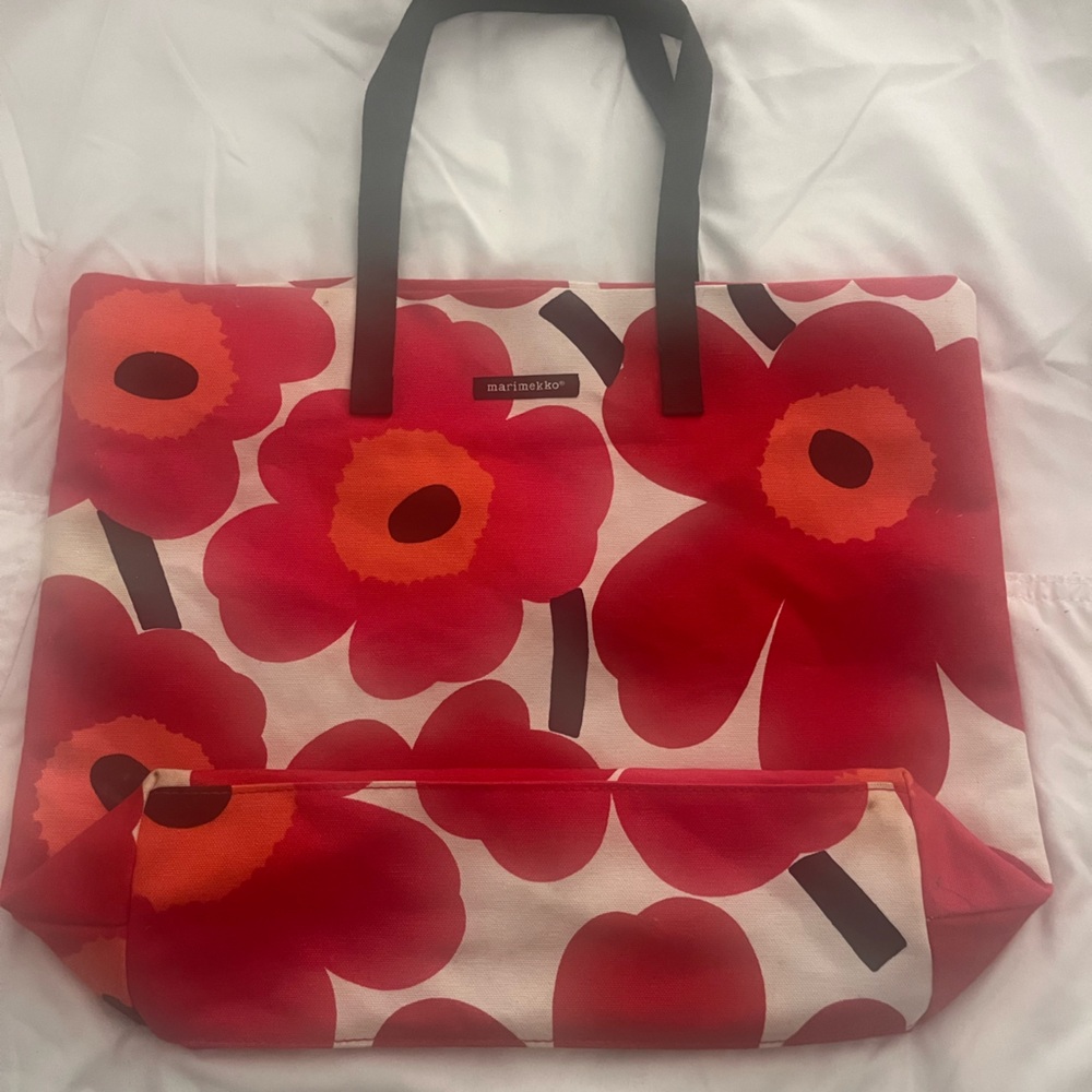 Marimekko Red and Orange Floral Tote